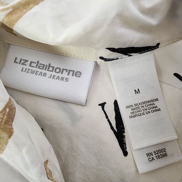 Liz Claiborne Womens Top Medium White Silk Button Long Sleeve Pocket Vintage 90s - Picture 7 of 14